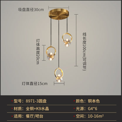 Nordic Style Lighting Copper Crystal Bedside Chandelier