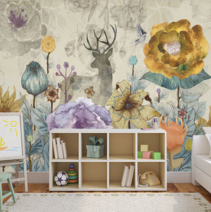 custom-vintage-flowers-and-elk-deer-design-wall-mural-on-the-wall-for-meeting-room-living-room-sofa-background-wall-paper-mural