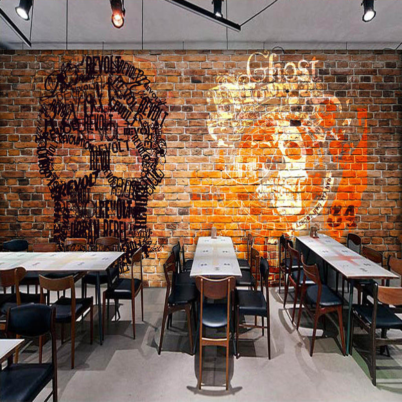 Custom-3D-Wall-Murals-Wallpaper-European-Style-brick-skull-living-room