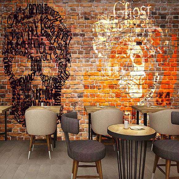 Custom-3D-Wall-Murals-Wallpaper-European-Style-brick-skull-living-room