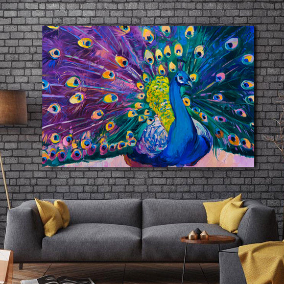 canvas-print-wall-painting-prints-home-decor-modern-animal-wall-art-painting-peacock-unframed-modern-vintage-blue-peacock