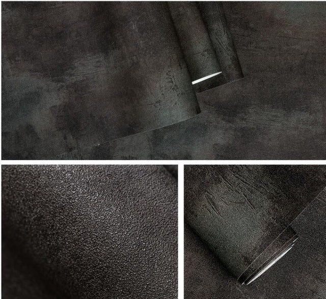 Retro Plain Solid Color Cement Effect Wallpaper Rust Black (5.3 ㎡)