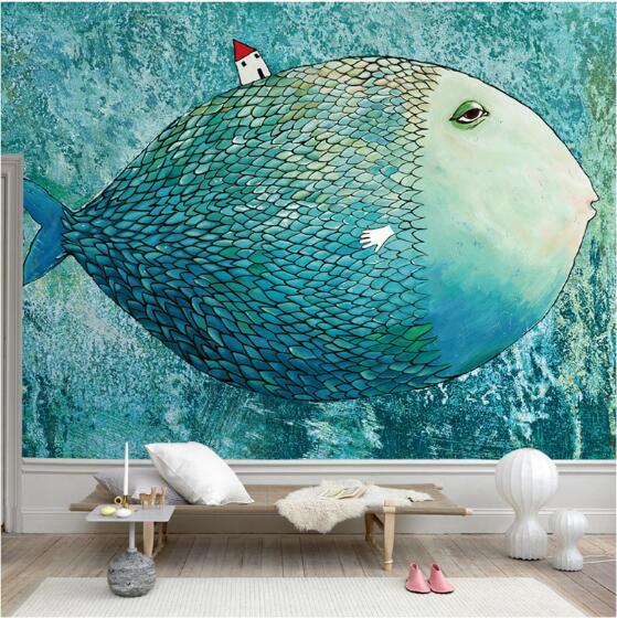 custom-wallcovering-wallpaper-fish-fairy-ocean-blue-color-wall-background-poster-mural-wallpaper-for-living-room-bedroom-discount