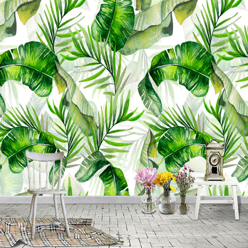 custom-photo-wallpaper-hand-painted-banana-leaves-rain-forest-plants-green-leaf-decor-wall-painting-wallpapers-for-living-room