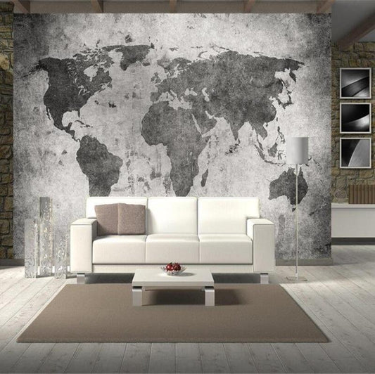 custom-wallpaper-mural-european-retro-nostalgia-world-map-cement-effect-wallcovering