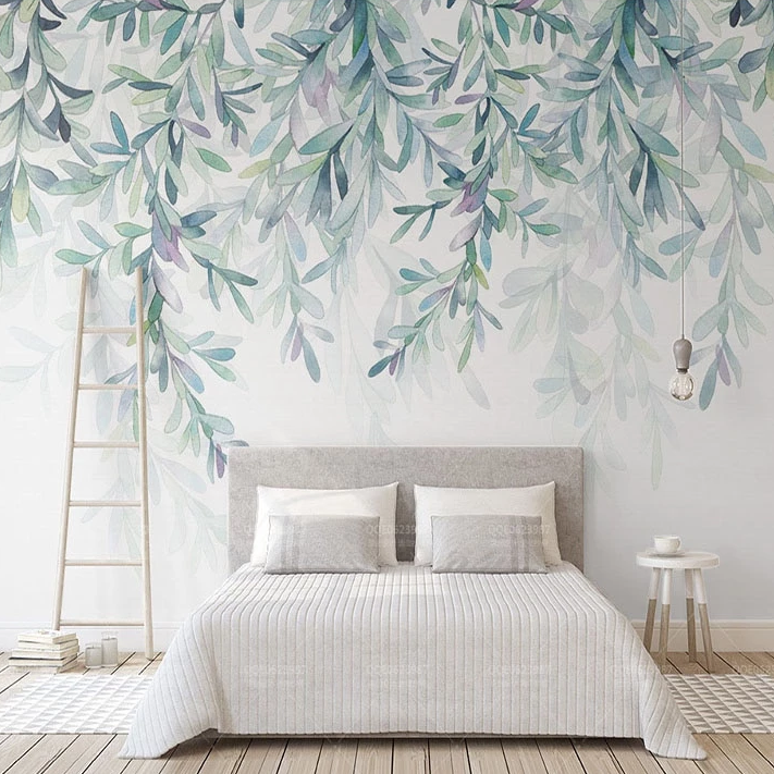 Custom Wallpaper Mural Green Leaves Nordic Wallcovering | BVM Home