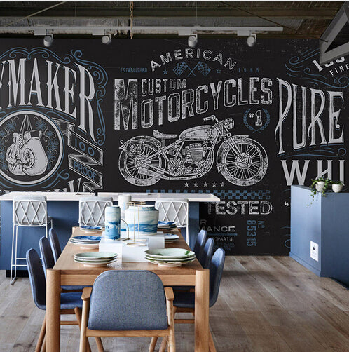 Retro Style Motorcycle Wall Mural for Restaurant Cafe Bar