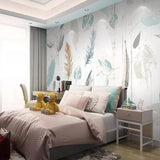 nordic-plant-leaf-feather-modern-minimalist-wood-grain-tv-background-wall-professional-custom-high-end-mural