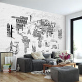 Custom Wallpaper Mural Black and White World Map (㎡)