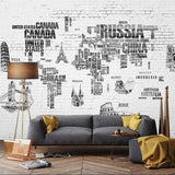 Custom Wallpaper Mural Black and White World Map (㎡)