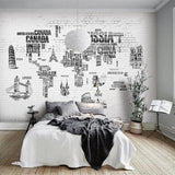 Custom Wallpaper Mural Black and White World Map (㎡)