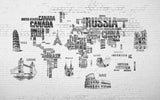 Custom Wallpaper Mural Black and White World Map (㎡)