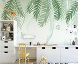 nordic-style-hand-painted-palm-leaves-wallpaper-mural-custom-size-kid's-room