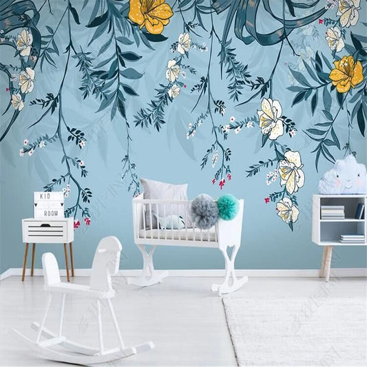 nordic-minimalist-small-fresh-leaves-floral-watercolor-style-wall-wallpaper-mural-custom-photo-wall