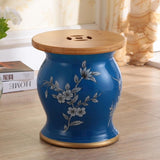 Ceramic Drum Stool Sofa Table with Bamboo Top Flower Bird Peacock