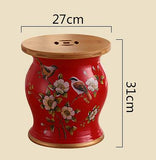 Ceramic Drum Stool Sofa Table with Bamboo Top Flower Bird Peacock