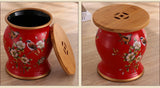 Ceramic Drum Stool Sofa Table with Bamboo Top Flower Bird Peacock